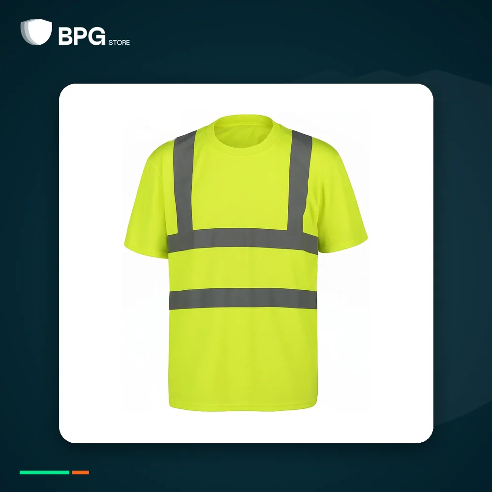 تيشيرت سلامة رمادي بشريط عاكس عالي الوضوح – بهوية BPG Store