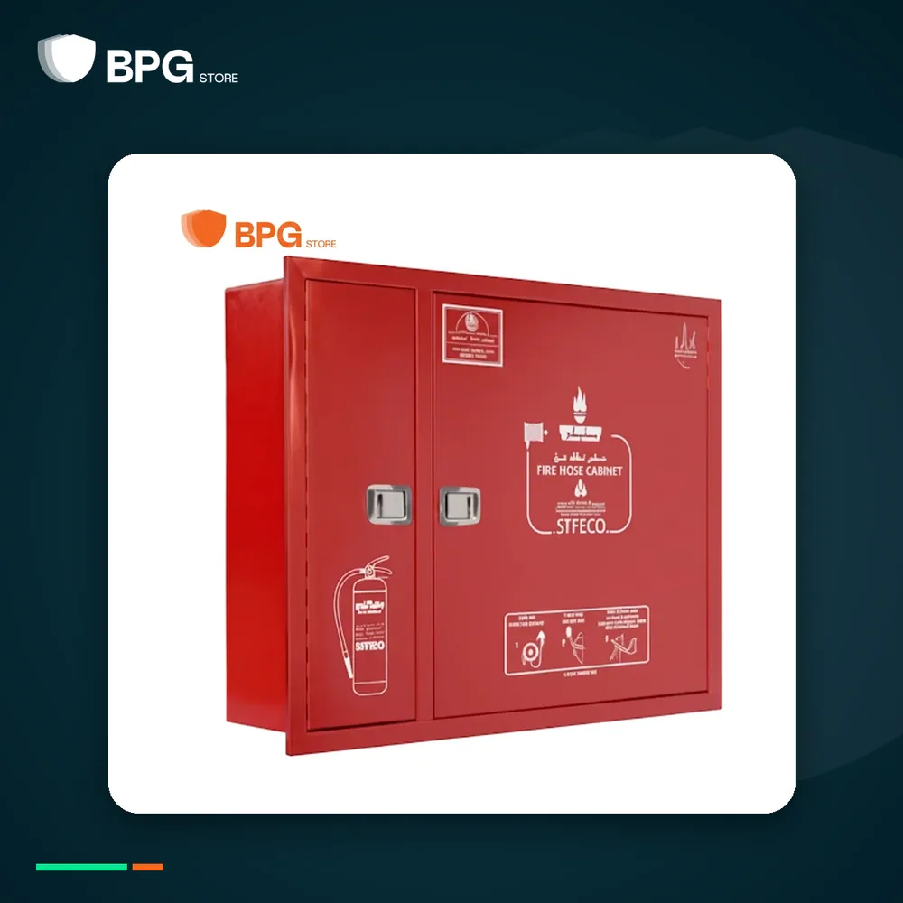كابينة خرطوم حريق حمراء بابين – تركيب داخل الجدار – SFFECO SF600 – بهوية BPG Store