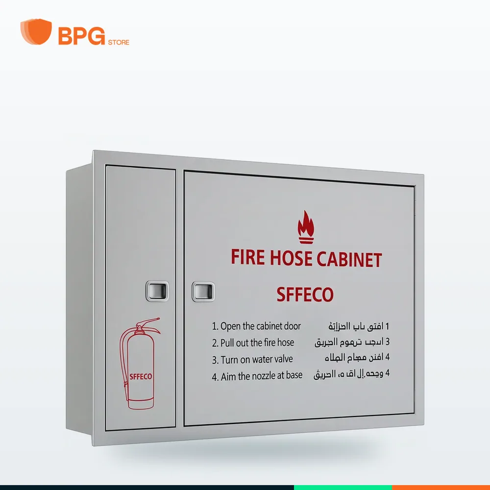 كابينة خرطوم حريق ستانلس ستيل بابين – تركيب داخل الجدار – SFFECO SF600S