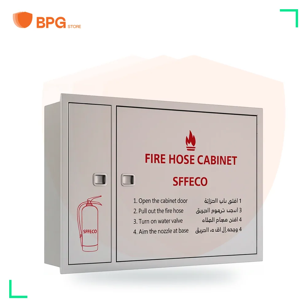 كابينة خرطوم حريق ستانلس ستيل بابين – تركيب داخل الجدار – SFFECO SF600S – صورة عرض